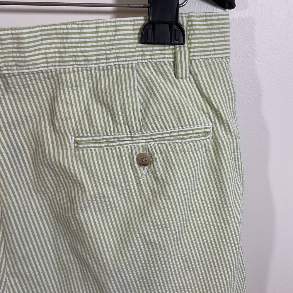 Polo Ralph Lauren Tyler Short Mens 33 Green White Striped Seersucker Pleated VTG - Picture 7 of 11